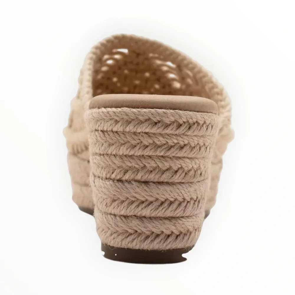 Sbicca Eureka Macrame Wedge Natural Beige Espadrille Size 9M Women Slide Sandals